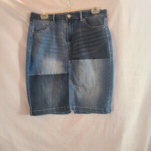 Vintage America Blues Women Patchwork Blue Denim Skirt Sz 10/30 Pencil Skirt